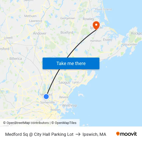 Medford Sq @ City Hall Parking Lot to Ipswich, MA map