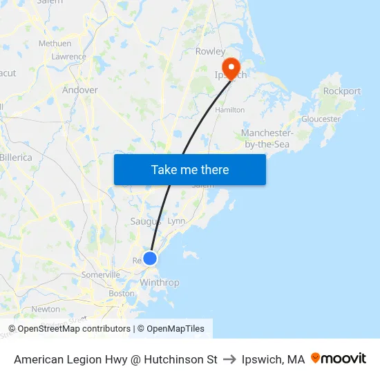American Legion Hwy @ Hutchinson St to Ipswich, MA map