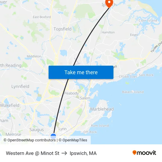 Western Ave @ Minot St to Ipswich, MA map