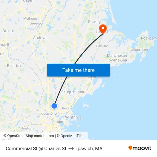 Commercial St @ Charles St to Ipswich, MA map