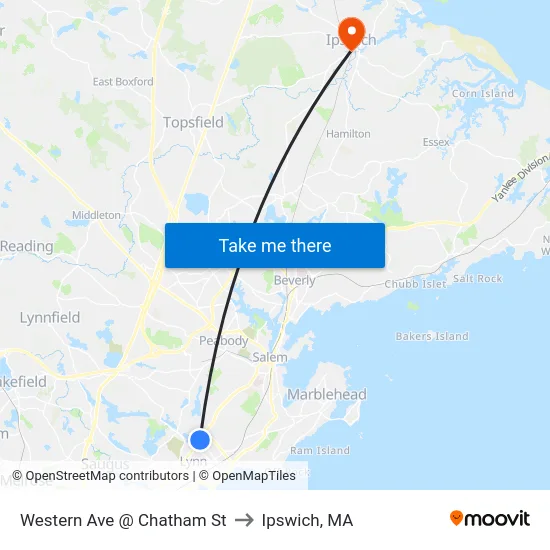 Western Ave @ Chatham St to Ipswich, MA map