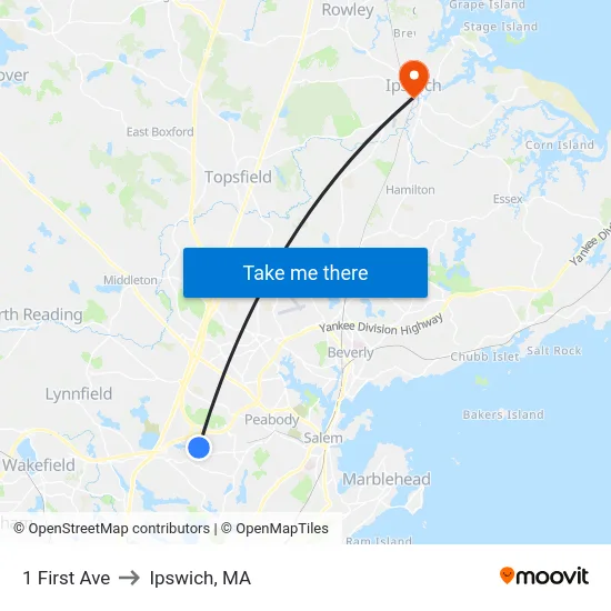 1 First Ave to Ipswich, MA map