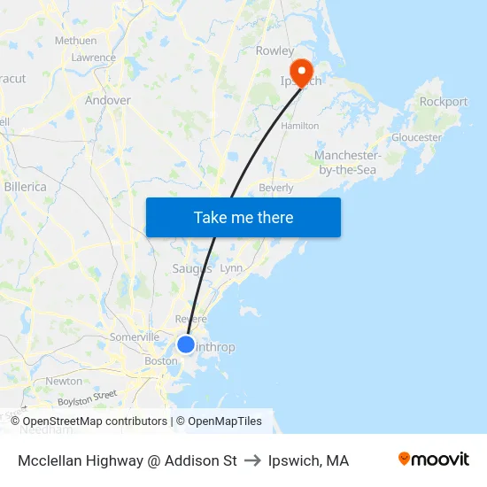 Mcclellan Highway @ Addison St to Ipswich, MA map