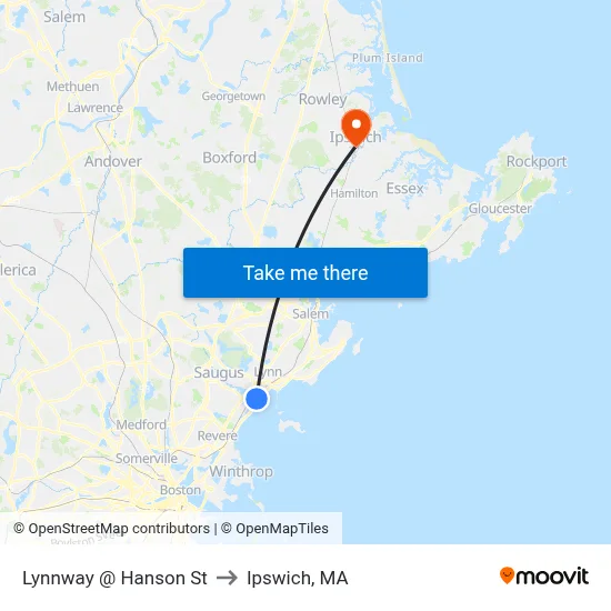 Lynnway @ Hanson St to Ipswich, MA map