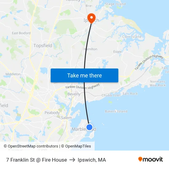 7 Franklin St @ Fire House to Ipswich, MA map