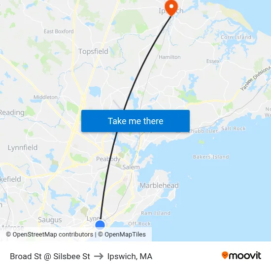 Broad St @ Silsbee St to Ipswich, MA map