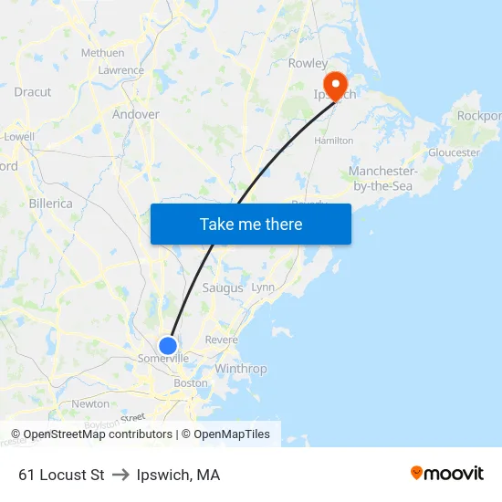 61 Locust St to Ipswich, MA map