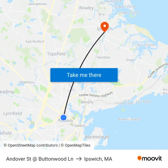Andover St @ Buttonwood Ln to Ipswich, MA map