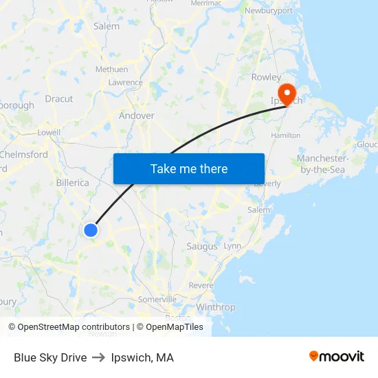 Blue Sky Drive to Ipswich, MA map