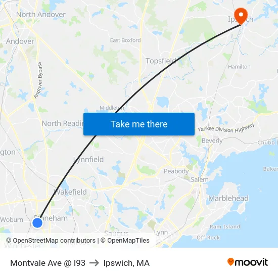Montvale Ave @ I93 to Ipswich, MA map