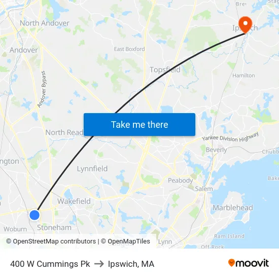 400 W Cummings Pk to Ipswich, MA map