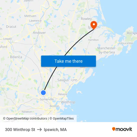 300 Winthrop St to Ipswich, MA map