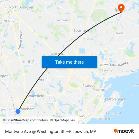 Montvale Ave @ Washington St to Ipswich, MA map