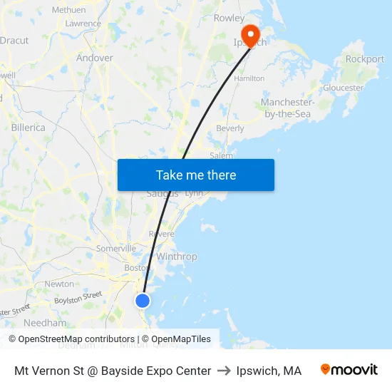 Mt Vernon St @ Bayside Expo Center to Ipswich, MA map