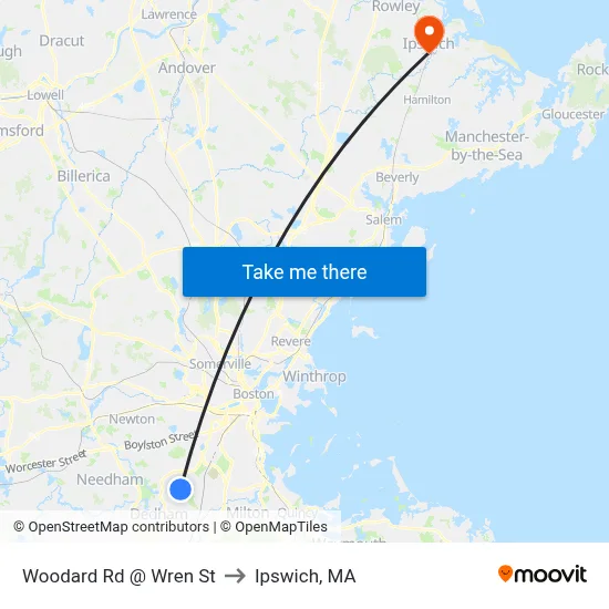 Woodard Rd @ Wren St to Ipswich, MA map
