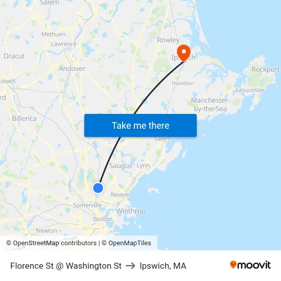 Florence St @ Washington St to Ipswich, MA map