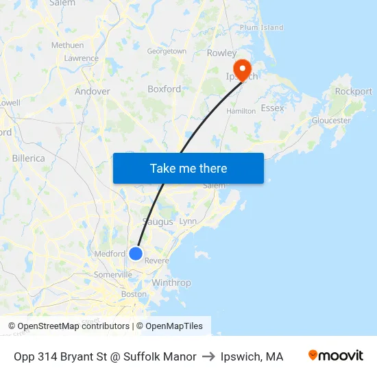 Opp 314 Bryant St @ Suffolk Manor to Ipswich, MA map