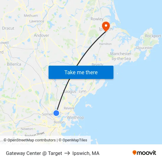 Gateway Center @ Target to Ipswich, MA map