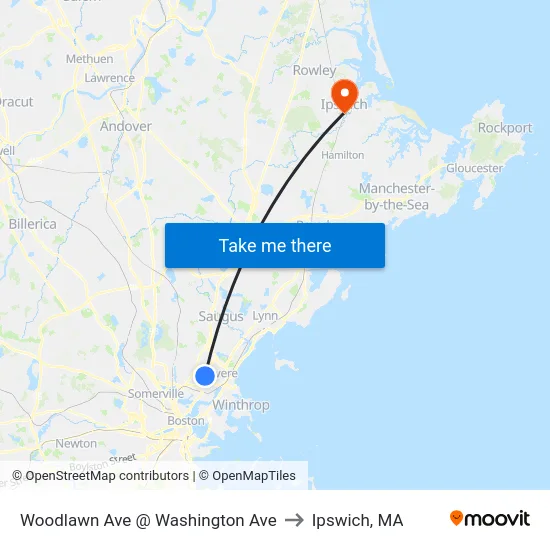 Woodlawn Ave @ Washington Ave to Ipswich, MA map