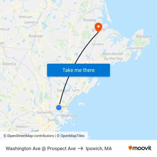 Washington Ave @ Prospect Ave to Ipswich, MA map