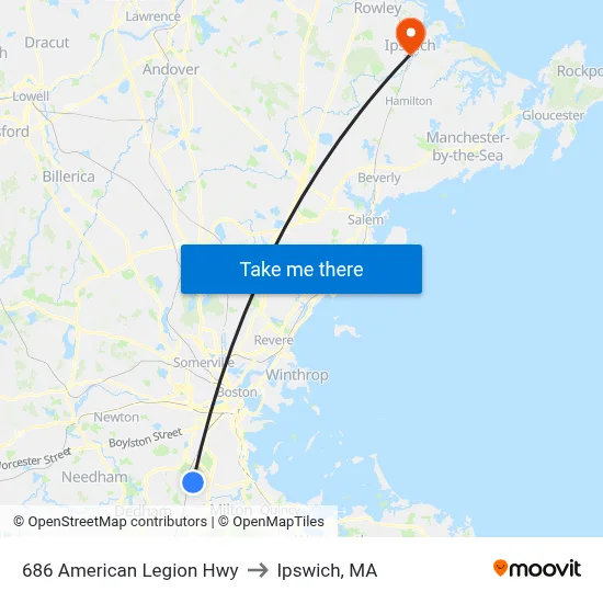 686 American Legion Hwy to Ipswich, MA map
