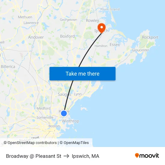 Broadway @ Pleasant St to Ipswich, MA map