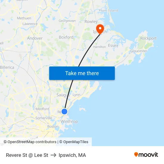 Revere St @ Lee St to Ipswich, MA map