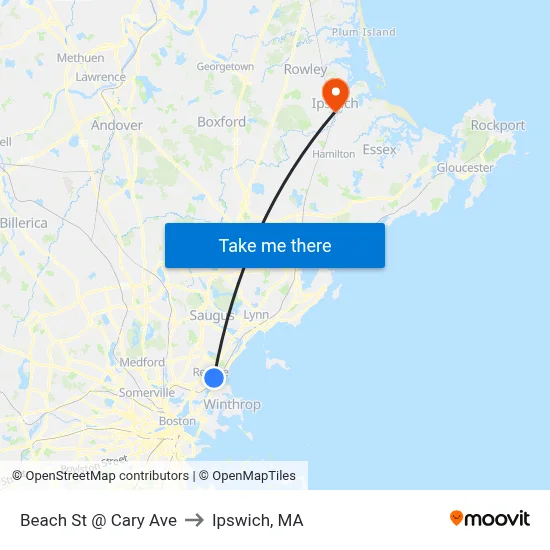 Beach St @ Cary Ave to Ipswich, MA map