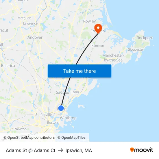 Adams St @ Adams Ct to Ipswich, MA map