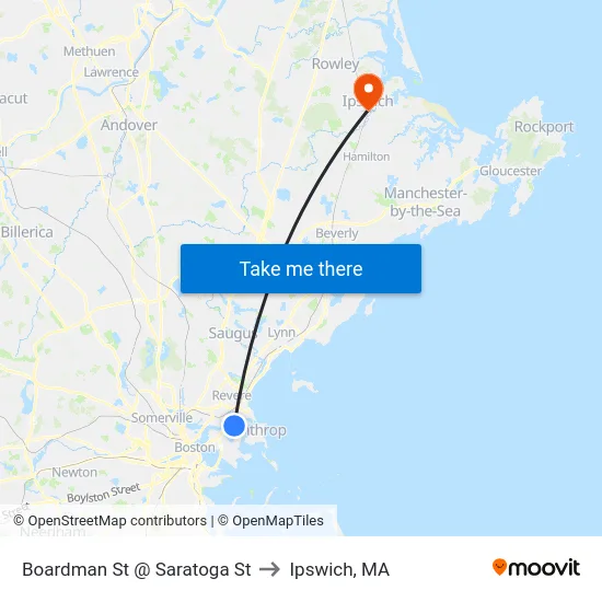 Boardman St @ Saratoga St to Ipswich, MA map