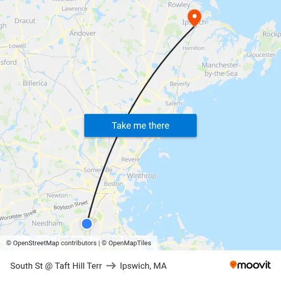 South St @ Taft Hill Terr to Ipswich, MA map