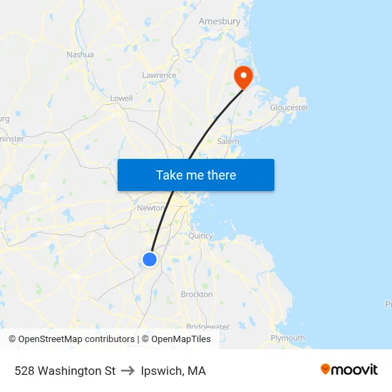 528 Washington St to Ipswich, MA map