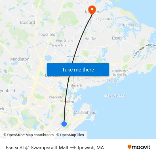 Essex St @ Swampscott Mall to Ipswich, MA map