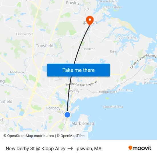 New Derby St @ Klopp Alley to Ipswich, MA map