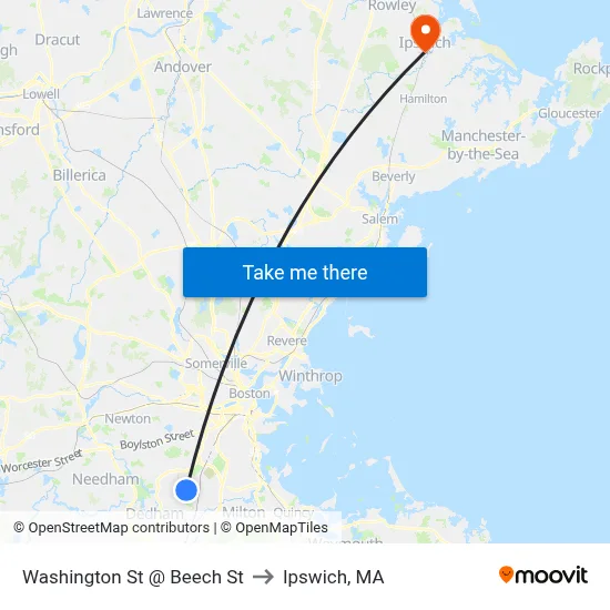 Washington St @ Beech St to Ipswich, MA map