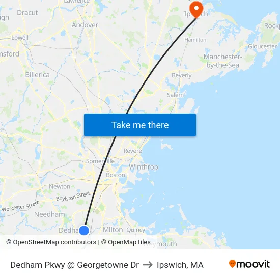 Dedham Pkwy @ Georgetowne Dr to Ipswich, MA map