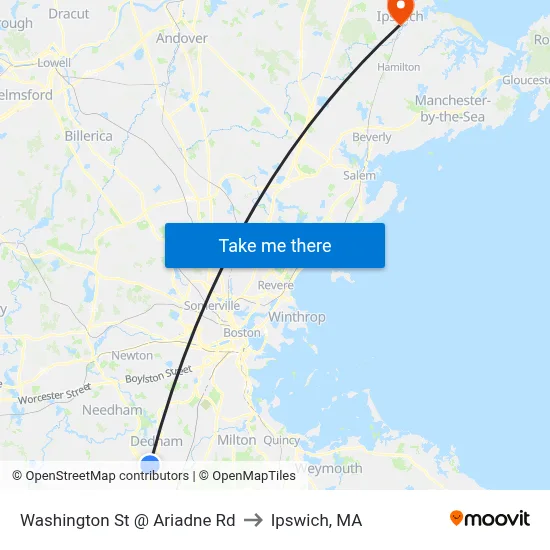 Washington St @ Ariadne Rd to Ipswich, MA map
