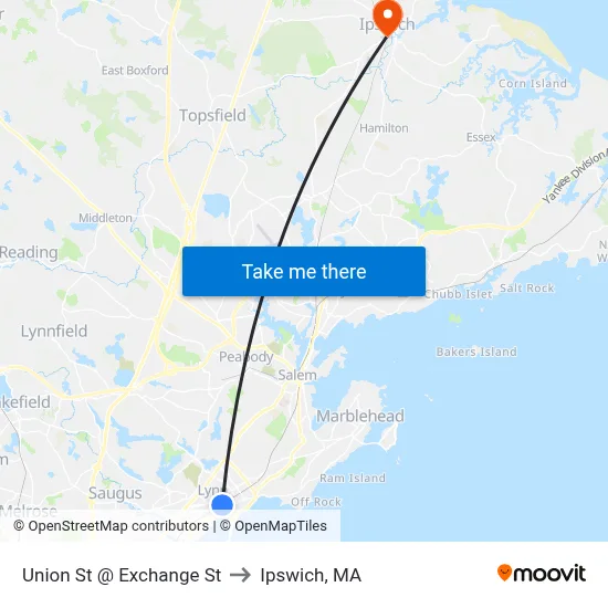 Union St @ Exchange St to Ipswich, MA map