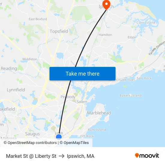 Market St @ Liberty St to Ipswich, MA map