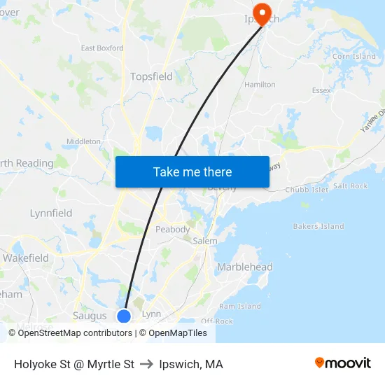 Holyoke St @ Myrtle St to Ipswich, MA map