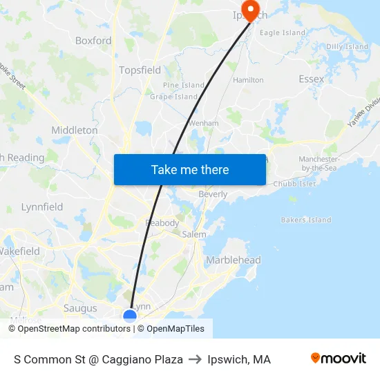S Common St @ Caggiano Plaza to Ipswich, MA map