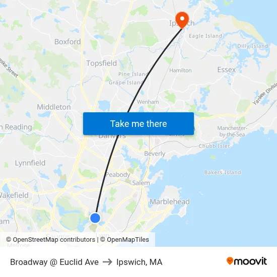 Broadway @ Euclid Ave to Ipswich, MA map