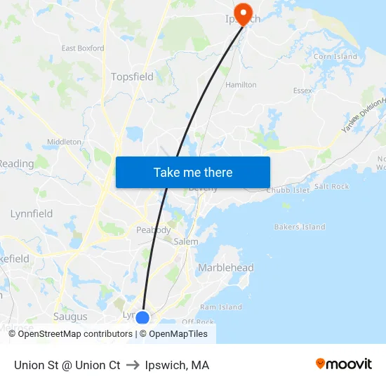Union St @ Union Ct to Ipswich, MA map