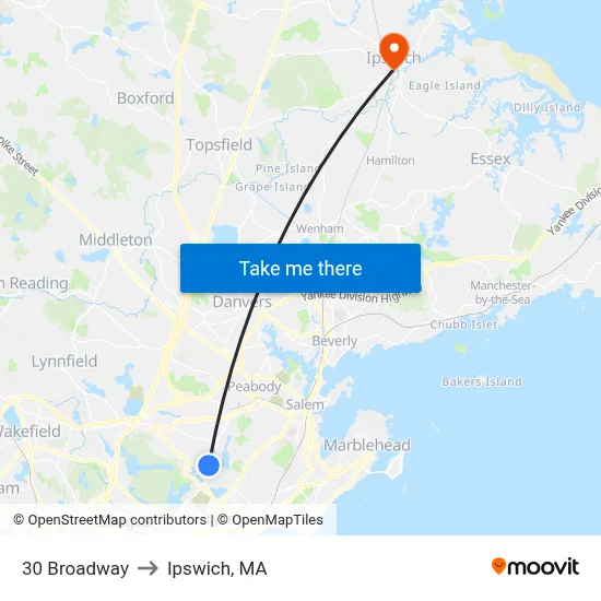 30 Broadway to Ipswich, MA map