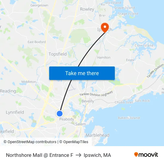 Northshore Mall @ Entrance F to Ipswich, MA map