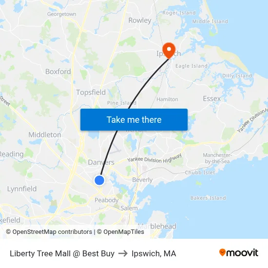 Liberty Tree Mall @ Best Buy to Ipswich, MA map