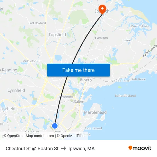 Chestnut St @ Boston St to Ipswich, MA map