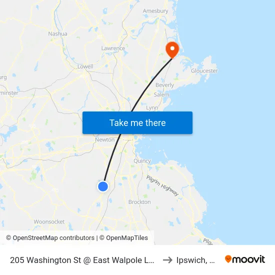 205 Washington St @ East Walpole Loop to Ipswich, MA map