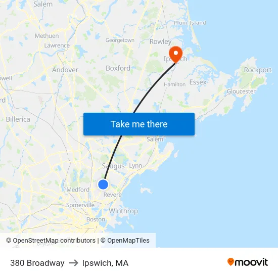 380 Broadway to Ipswich, MA map