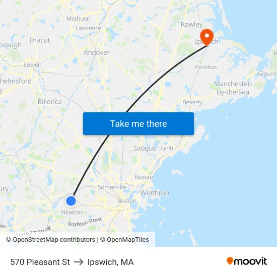570 Pleasant St to Ipswich, MA map